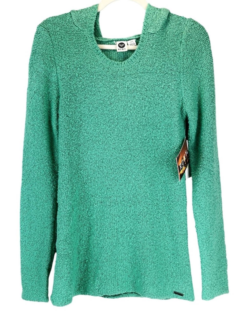 NEW ROXY Hooded Sweater Bright Mint Green Color Boucle Texture Boho Sz L NWT